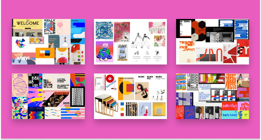 The 6 different moodboards we presented to the clients.
