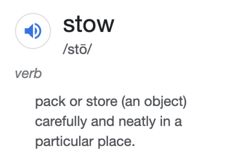Screenshot of the definition of stow.