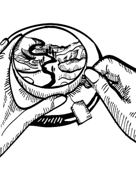 Illustration of a cup of tea, held by two hands