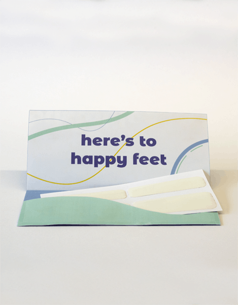 Blistabloc "Here's to happy feet" printed card