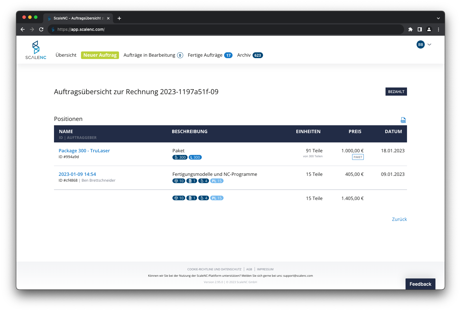  Order overview (invoice details)