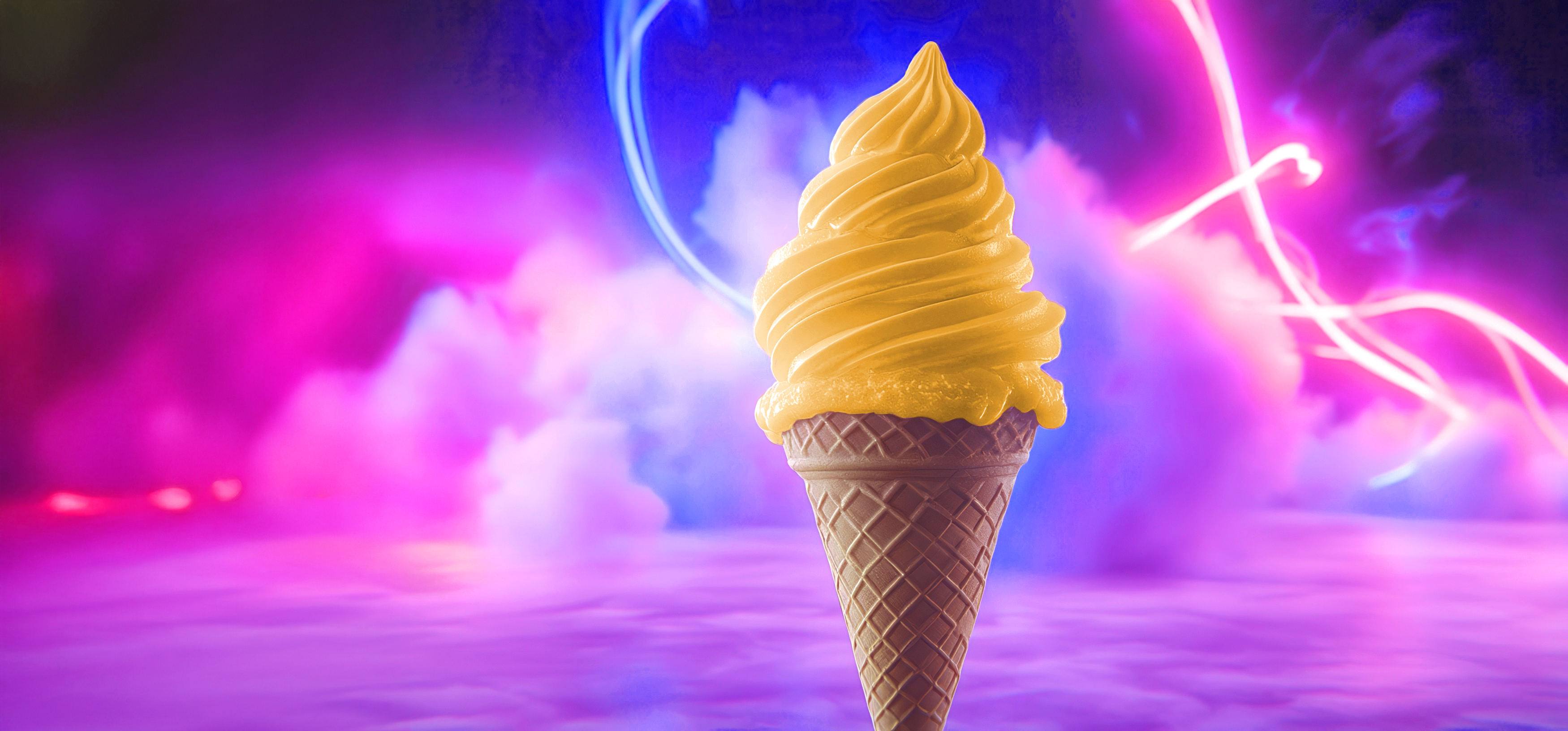 Yellow soft serve ice cream