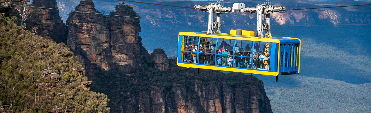 Yellow and Blue Skyway with the three sisters in the background and Jamison Valley views