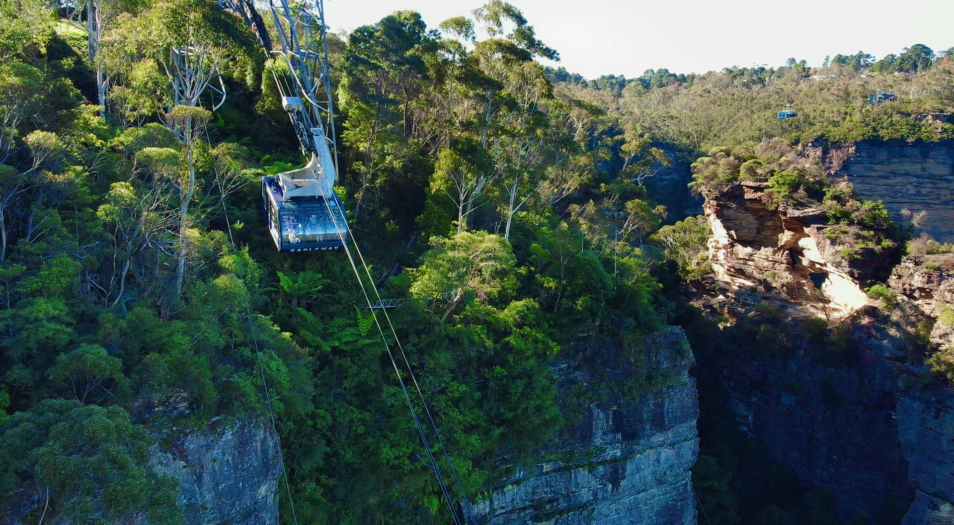 cableway descending into the valley