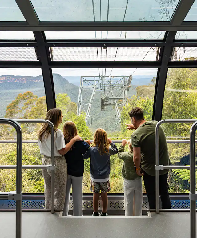 Family inside the Scenic Cableway