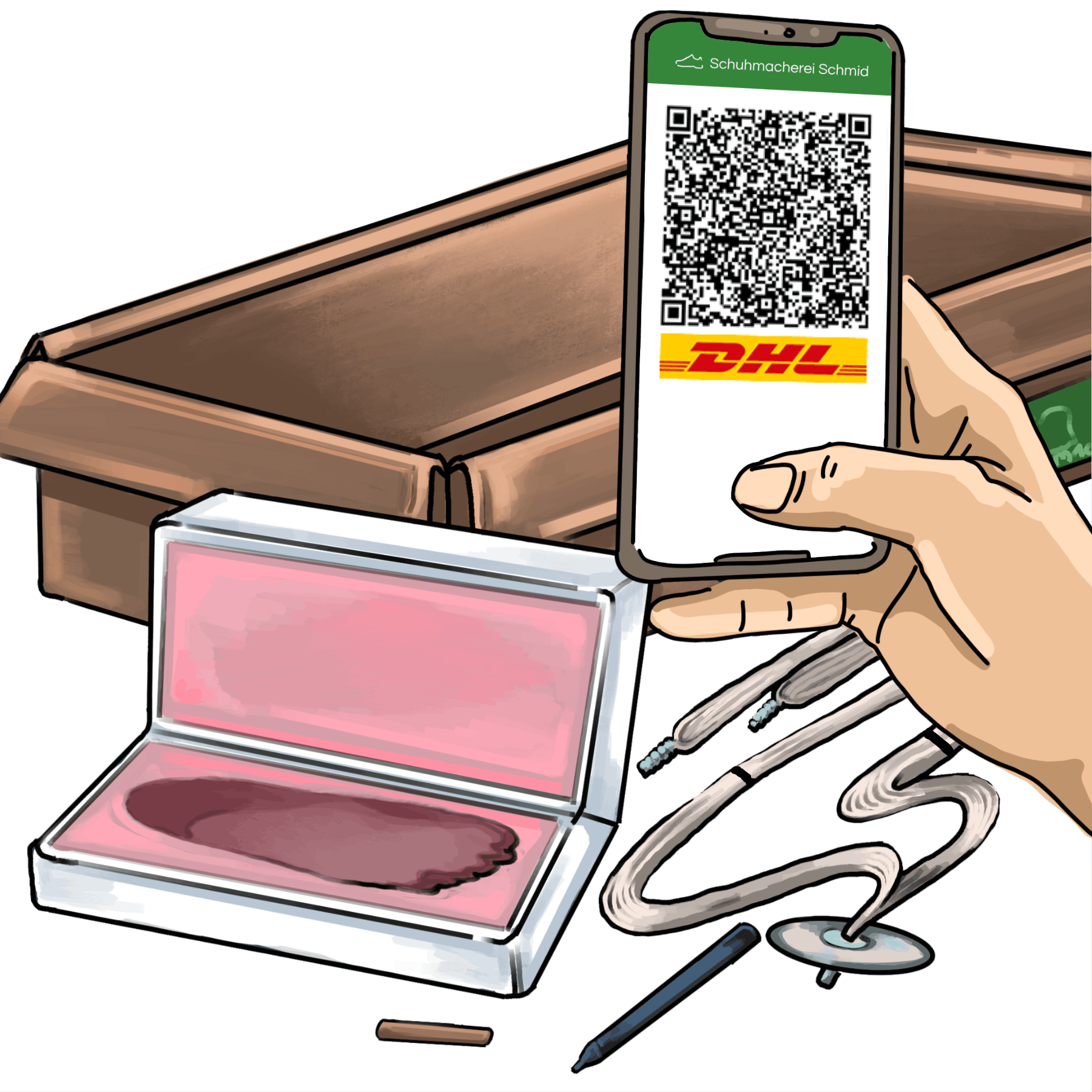 Das Vermessungspaket nach der Vermessung mit DHL Retoure Code