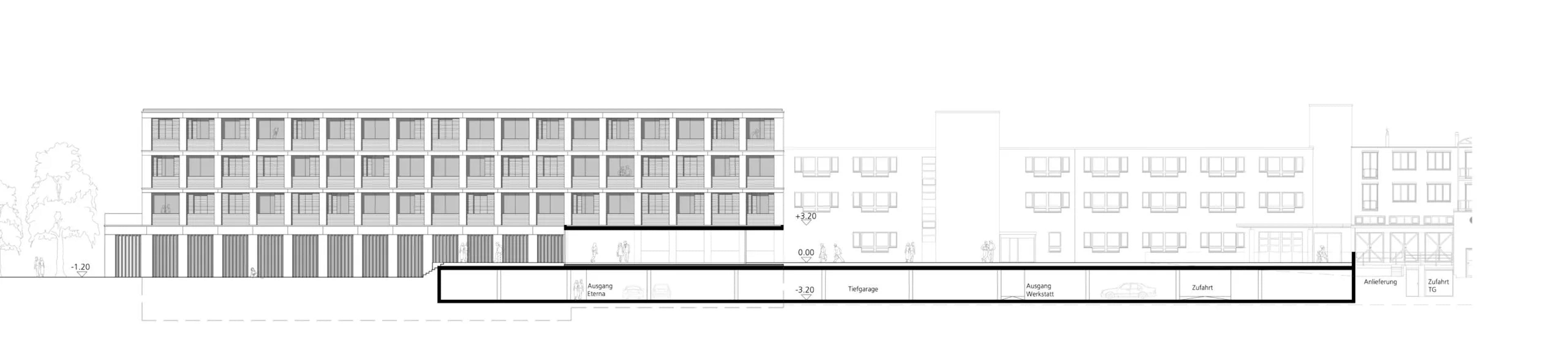 Wettbewerb Altried, Seitenansicht Bauplan