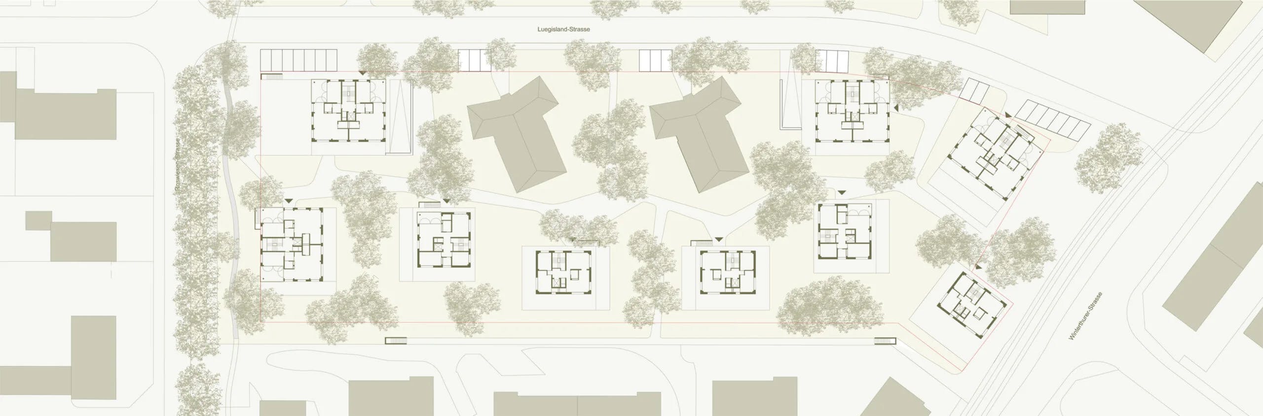 Studienauftrag Luegisland, Schlieren, Vogelperspektive Plan