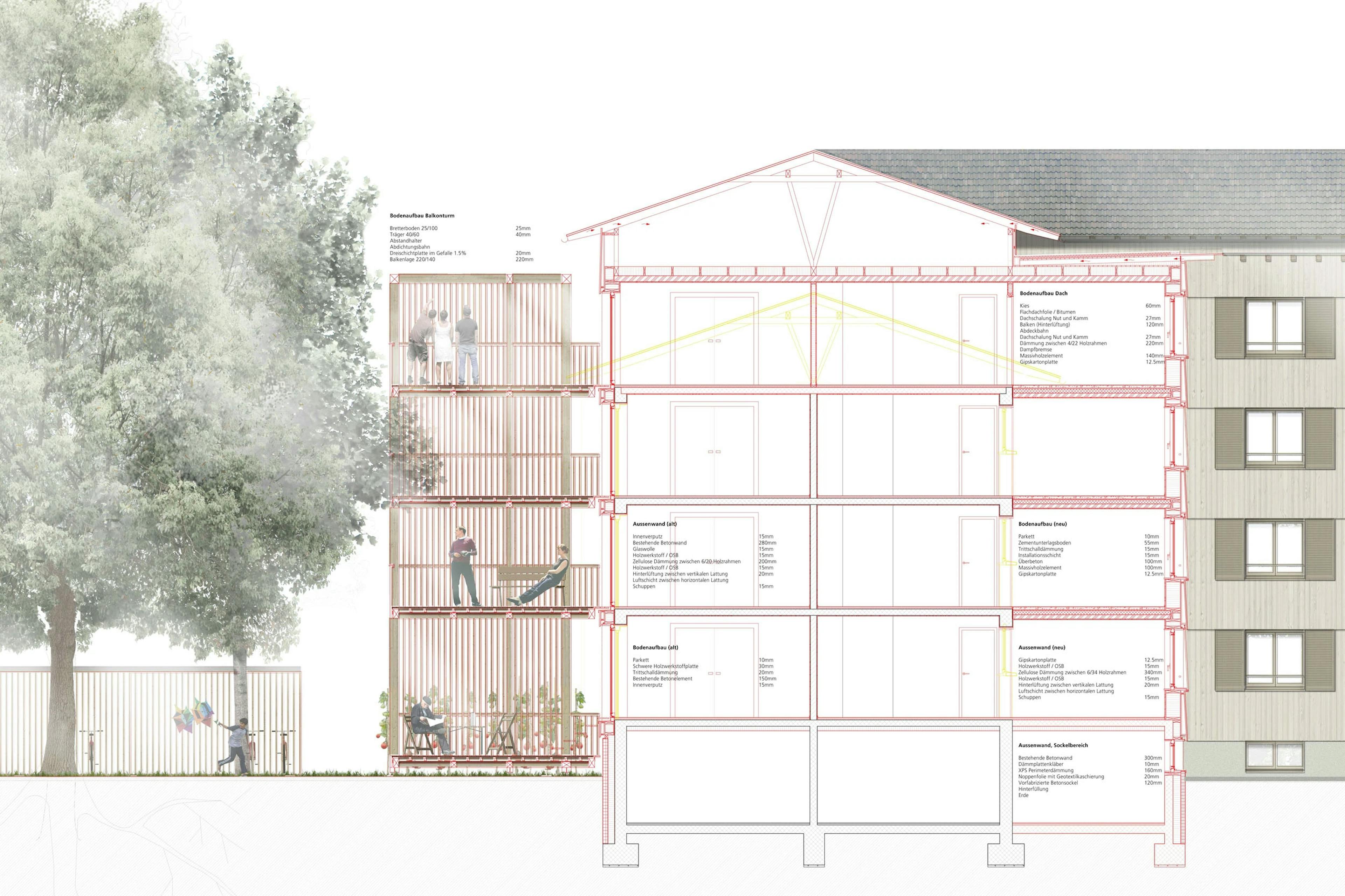 Wohnsiedlung Klosterbühl, Wettingen, Querschnitt Plan