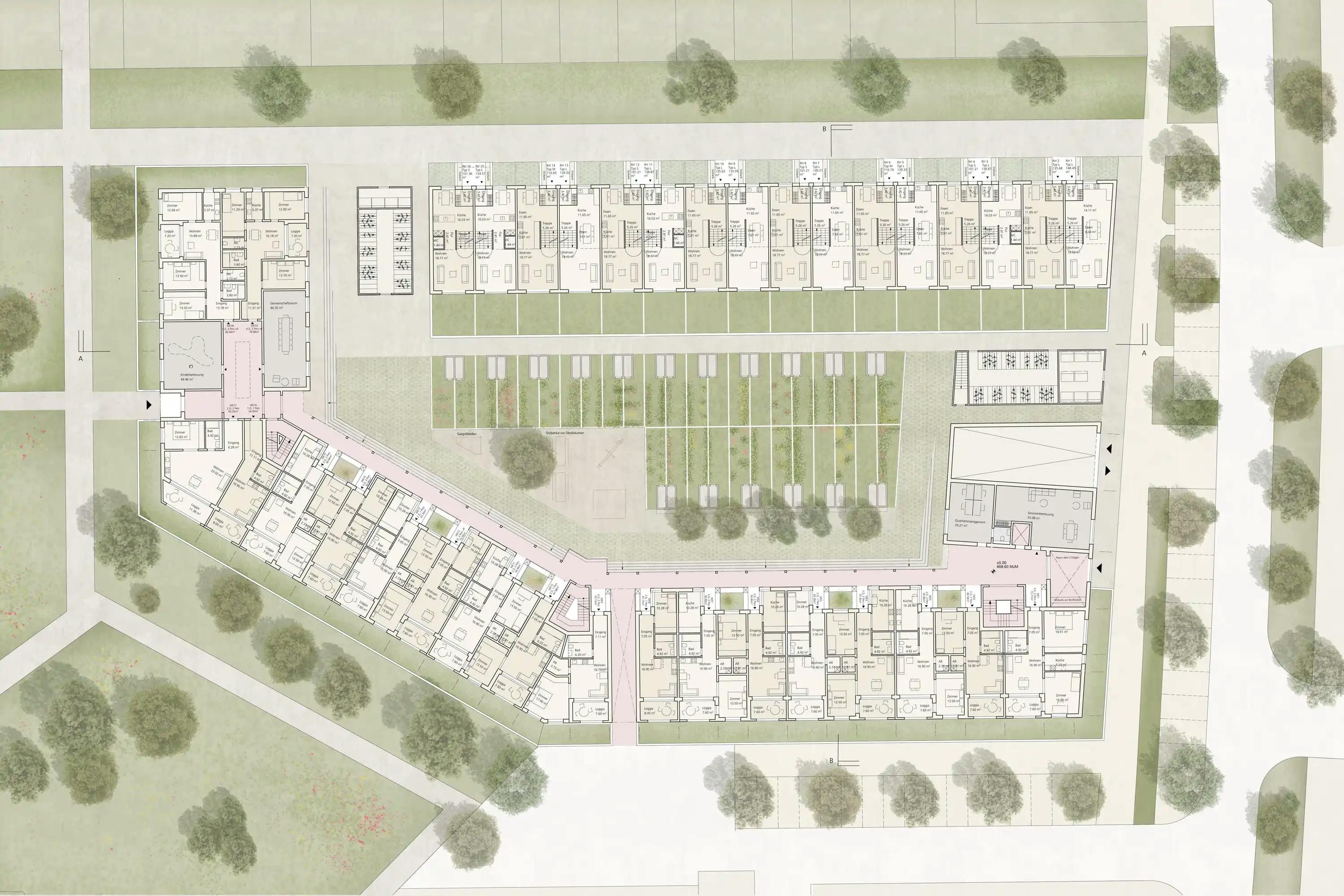 Illerpark, Neu-Ulm, Erdgeschoss Vogelperspektive Plan