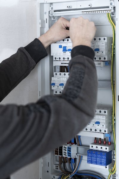 Mitarbeiter beim Verteilerbau