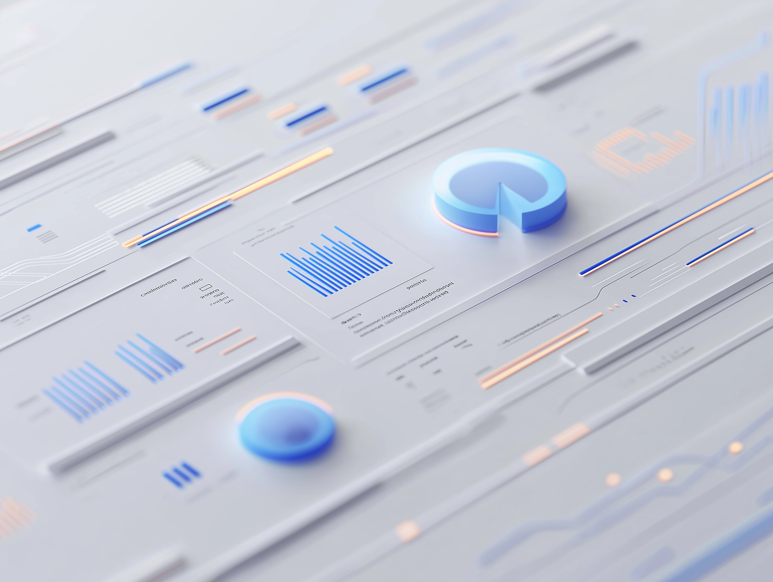 Visualisierung von Datenanalysen mit Diagrammen und blauen Akzenten, die datengetriebene Entscheidungen darstellen.
