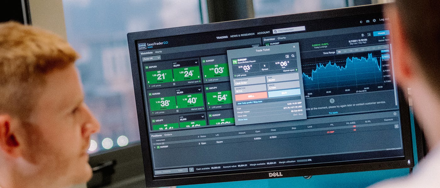 Our Work Case Studies landing page. People looking at a trading dashboard