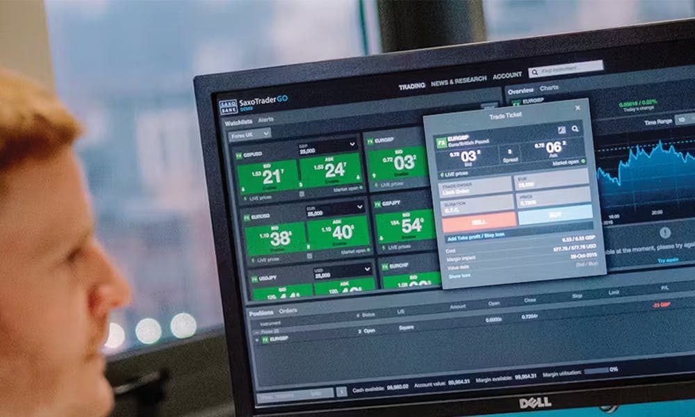 People looking at SaxoTraderGo on a computer screen