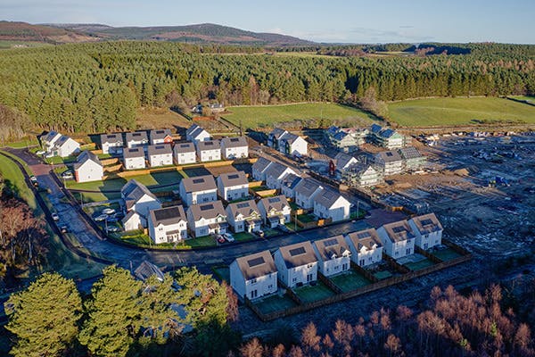 Housing estate under construction in the Scottish countryside