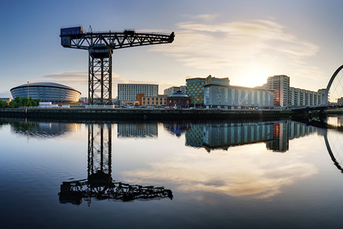 View of the River Clyde in Glasgow with buildings on the far side