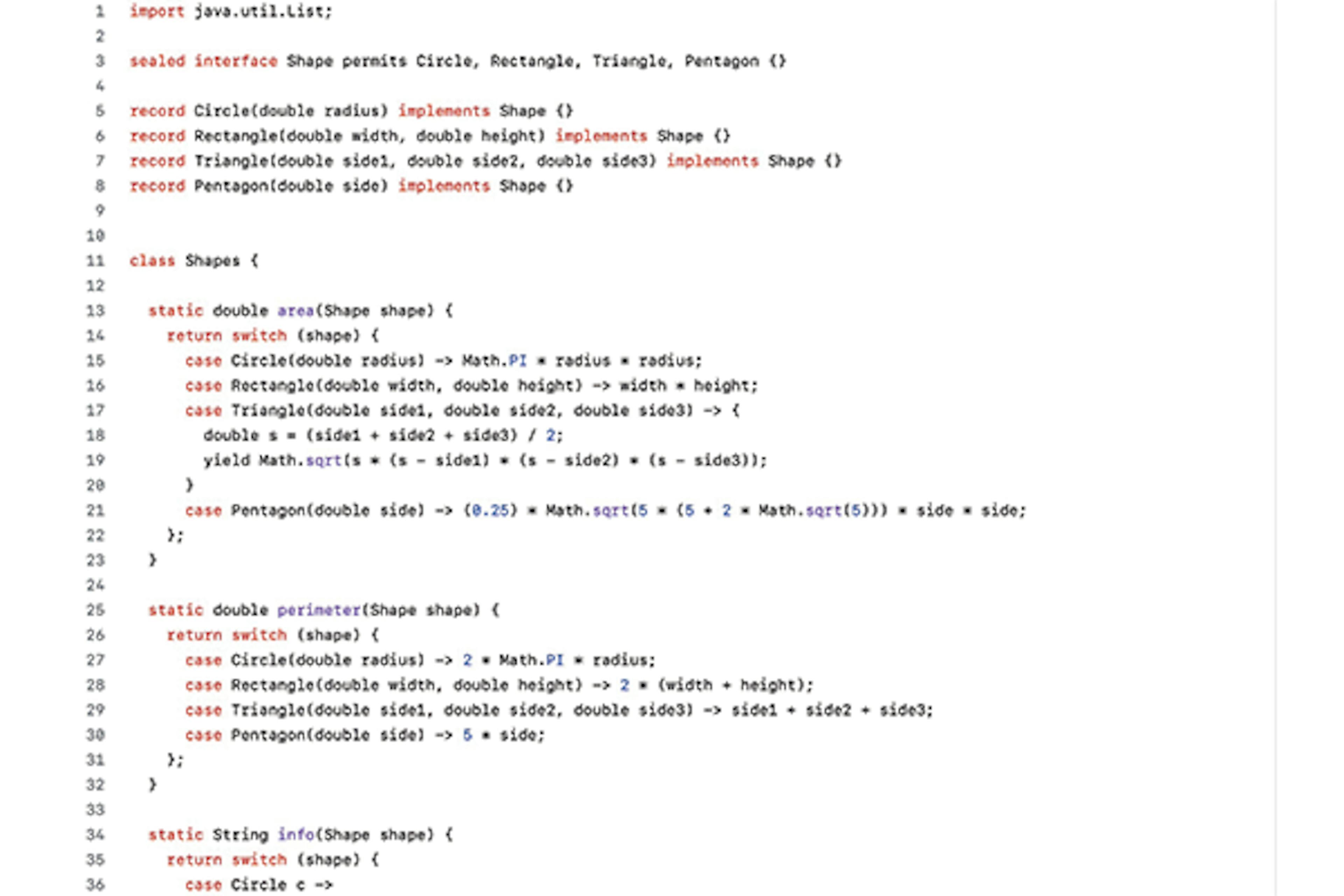 Snippet of Java code with Pattern Matching