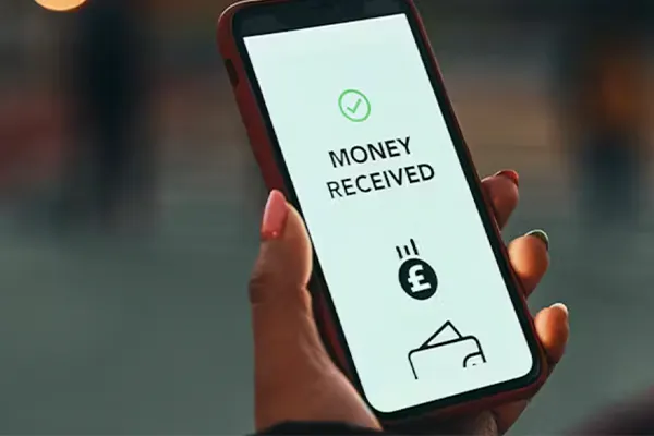 Mobile phone says 'money received'