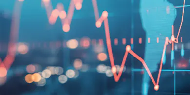 Financial forecasts against city backdrop