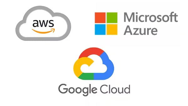 AWS, Microsoft Azure and Google Cloud logos