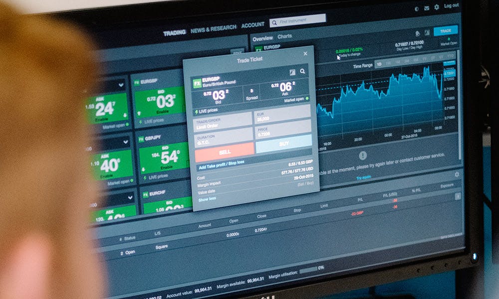 Person looking at trading data on a monitor