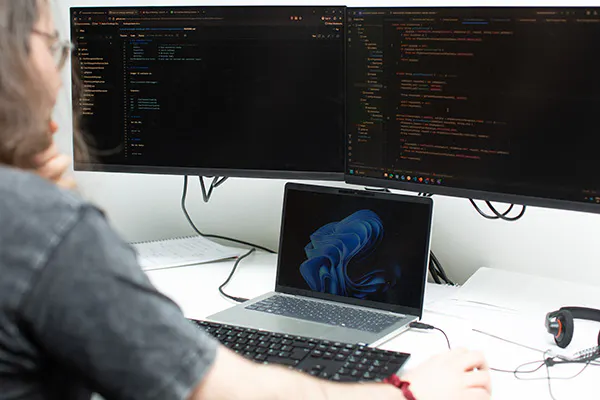 Developer looking at some computer code