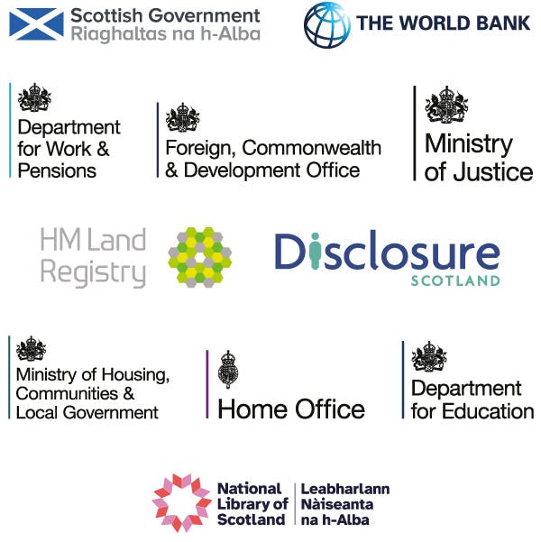 Logos of a range of government departments