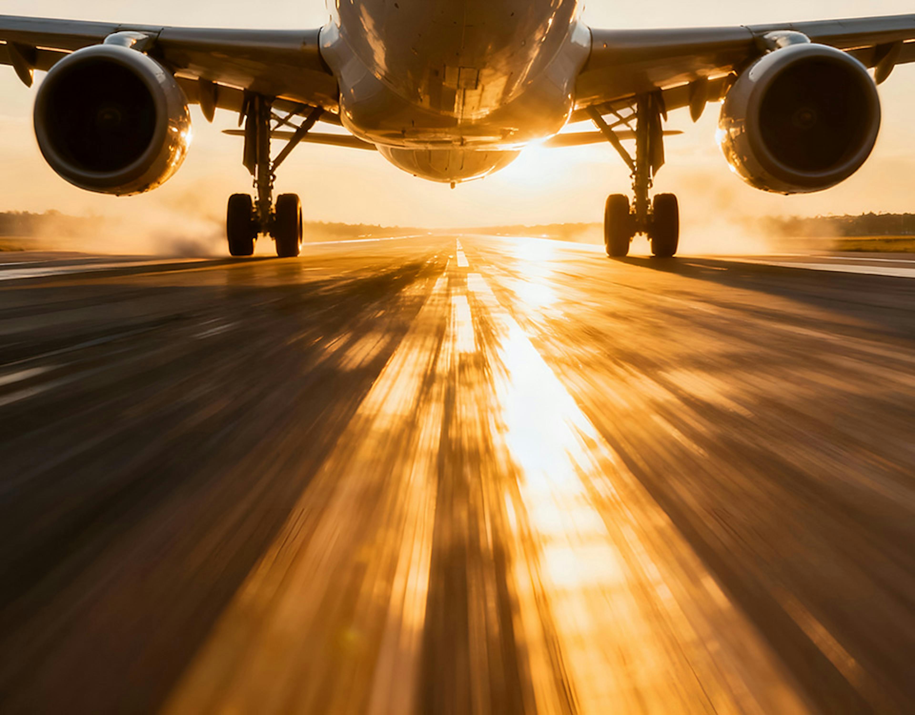 An aeroplane accelerating down the runway, about to take off