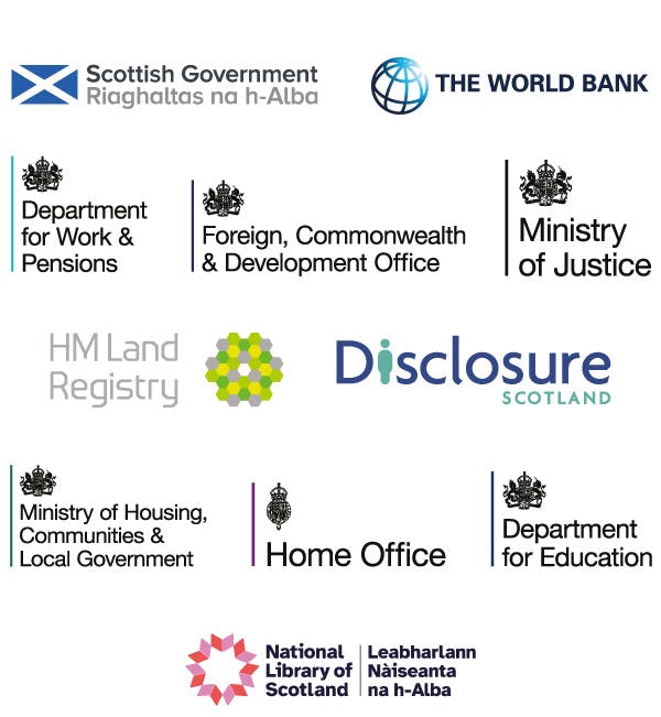 Logos of a range of government departments