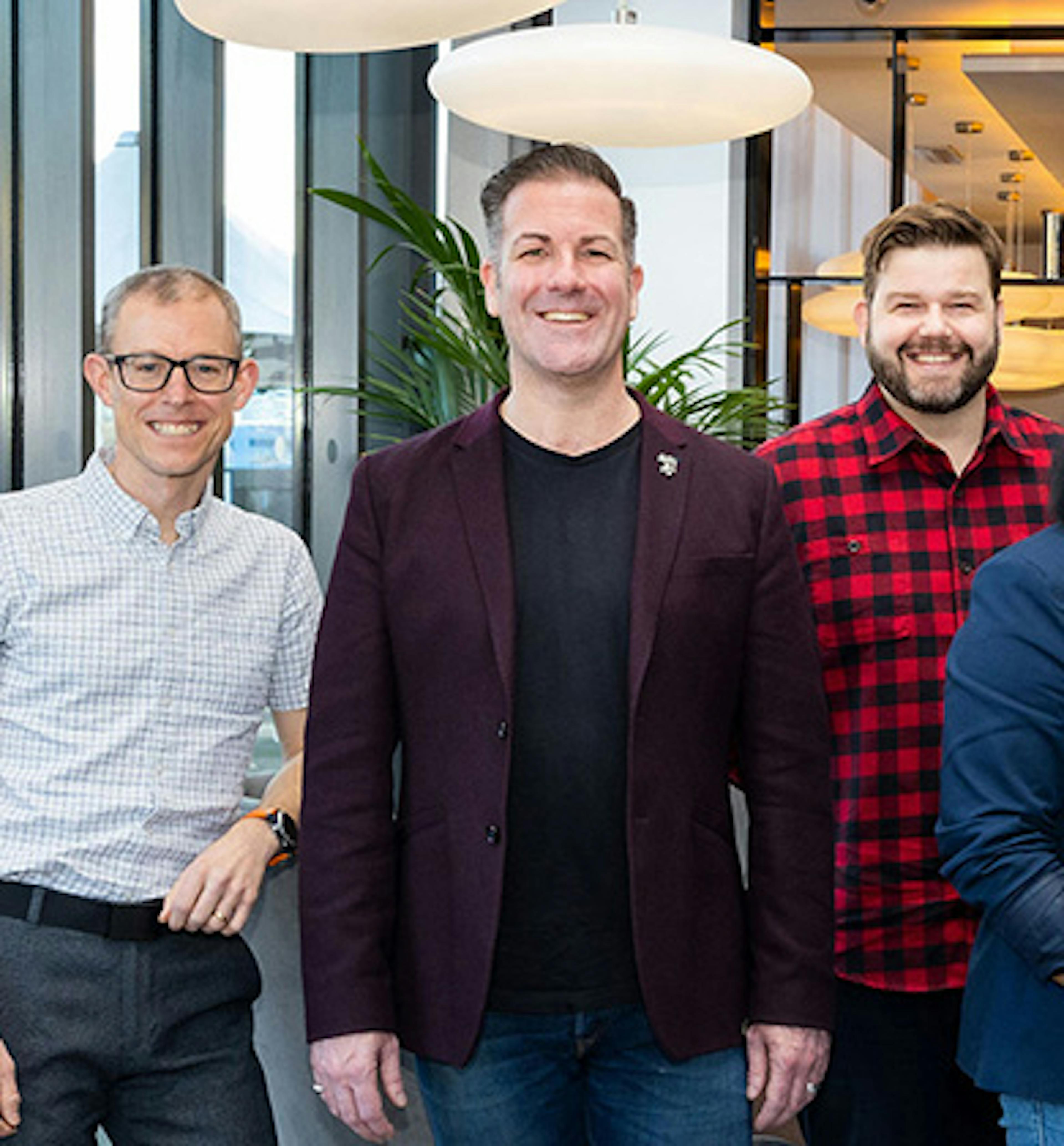 Scott Logic Executive team. Left to right: Graham Odd, Colin Eberhardt, Steve Foreshew-Cain, Chris Ferguson, Myra Cooke, Ed Gill, Matt Phillips