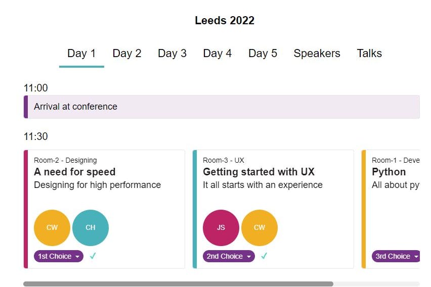 Timetable application for graduate event