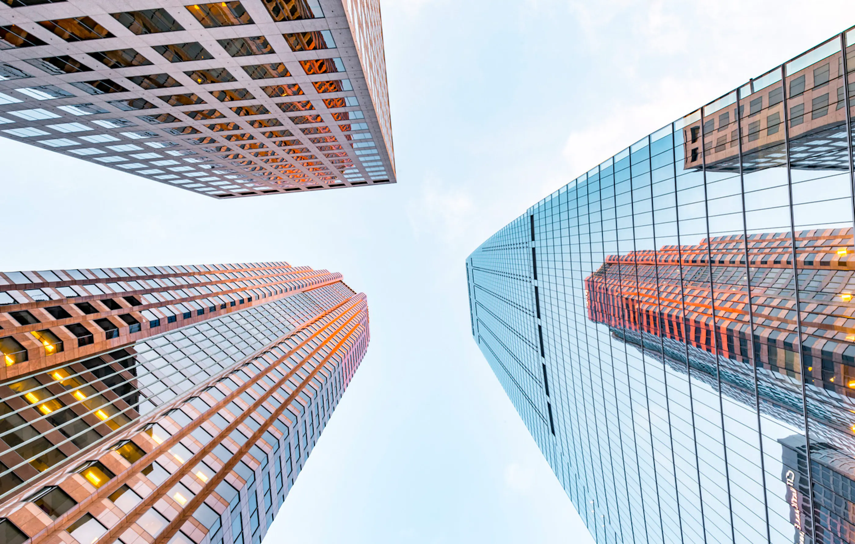 three buildings in a city