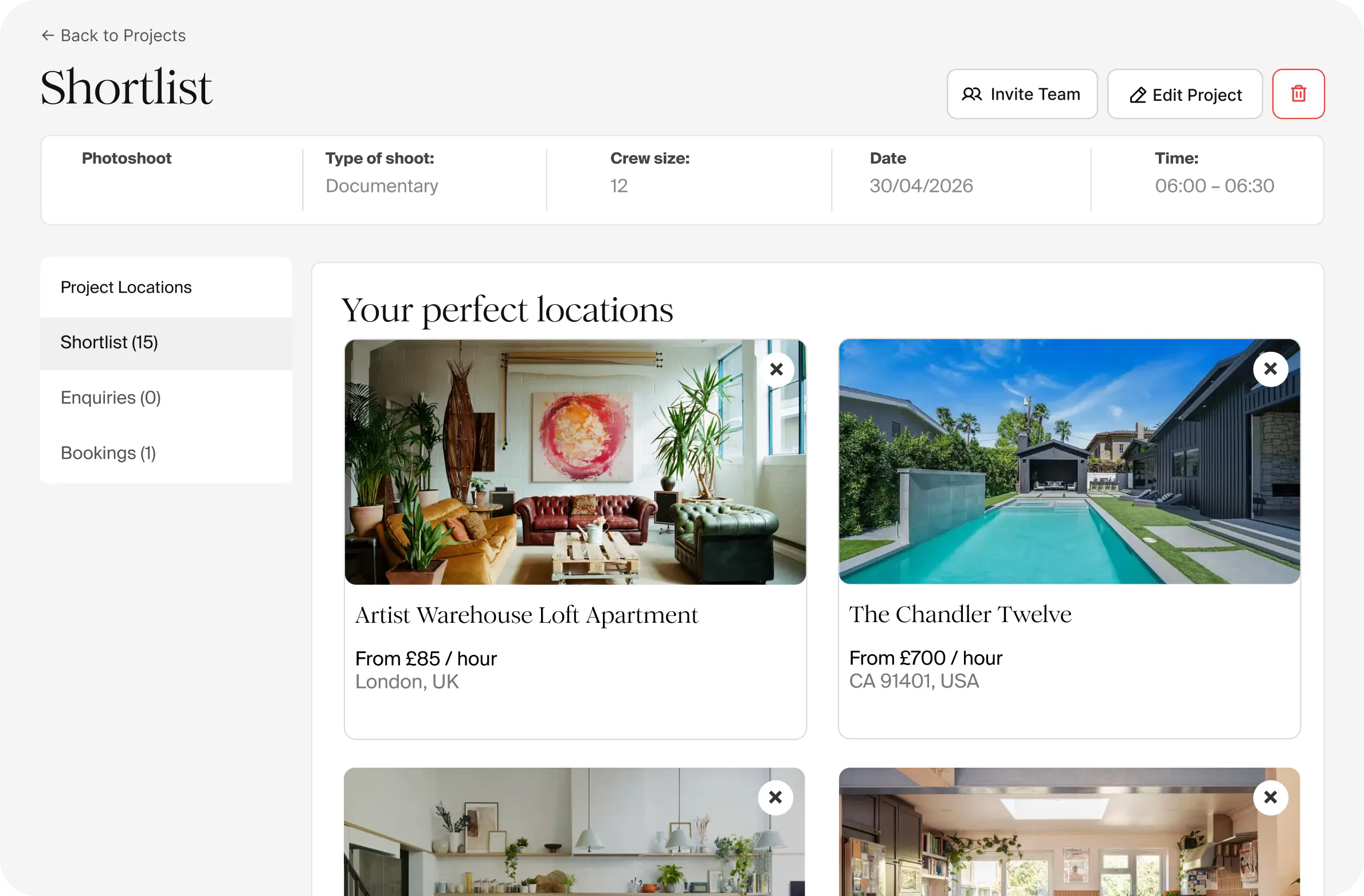 Image of Scouty's shortlist page
