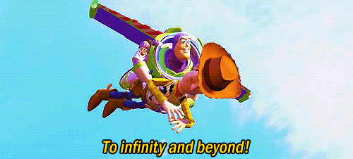 Woody and Buzz Lightyear flying