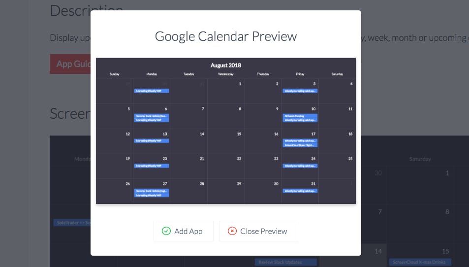 ScreenCloud Google Event Calendar App Guide ScreenCloud