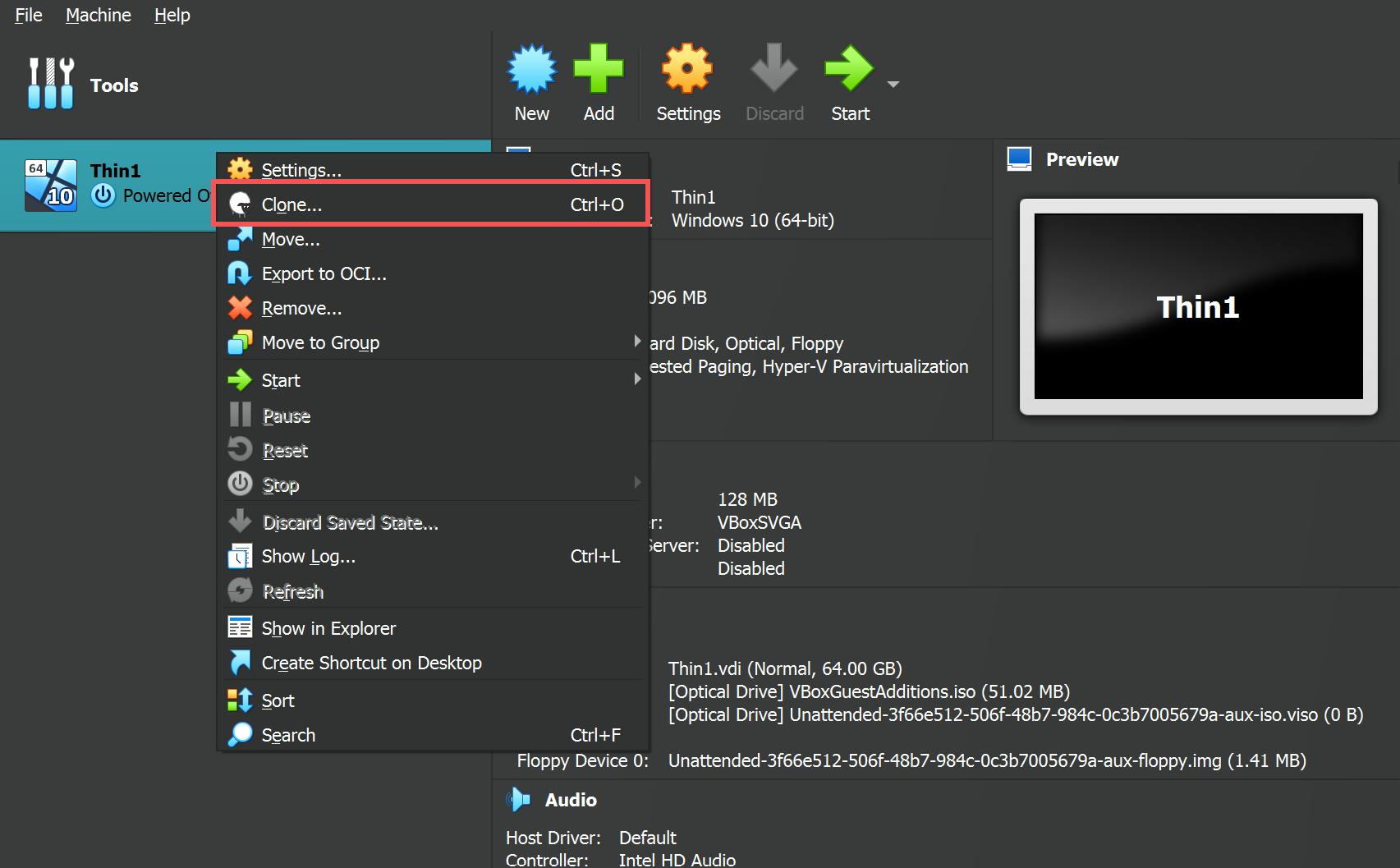 Clone virtual machine in VirtualBox