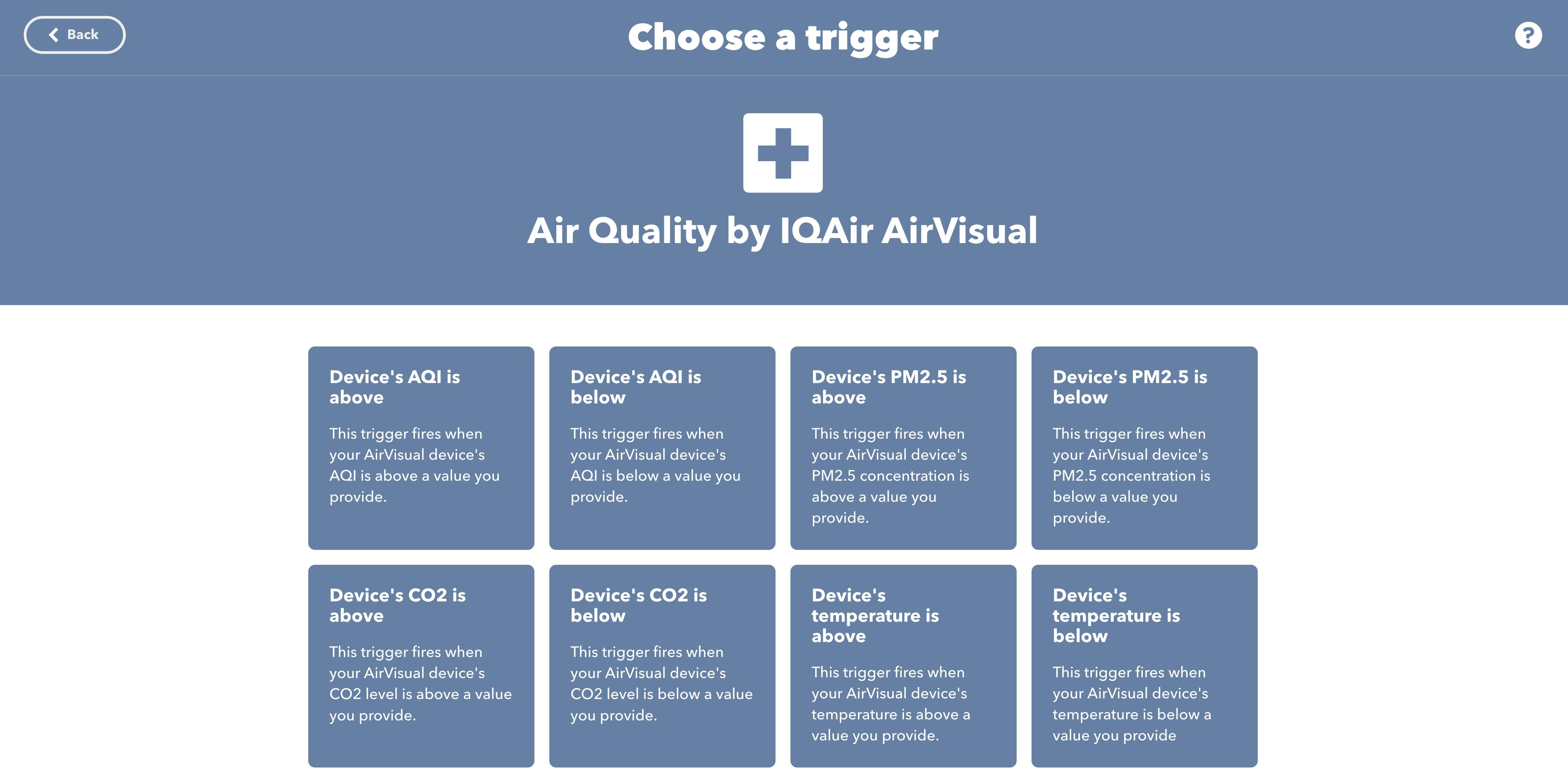 IQAir's IFTTT automation dashboard