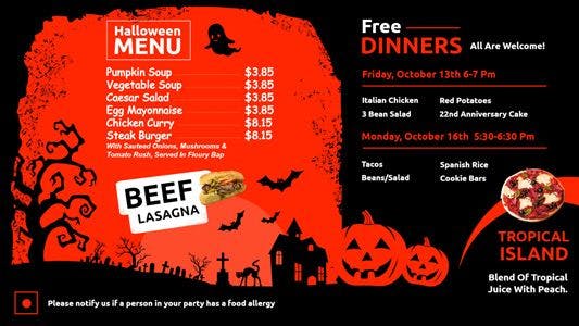 Halloween restaurant menu