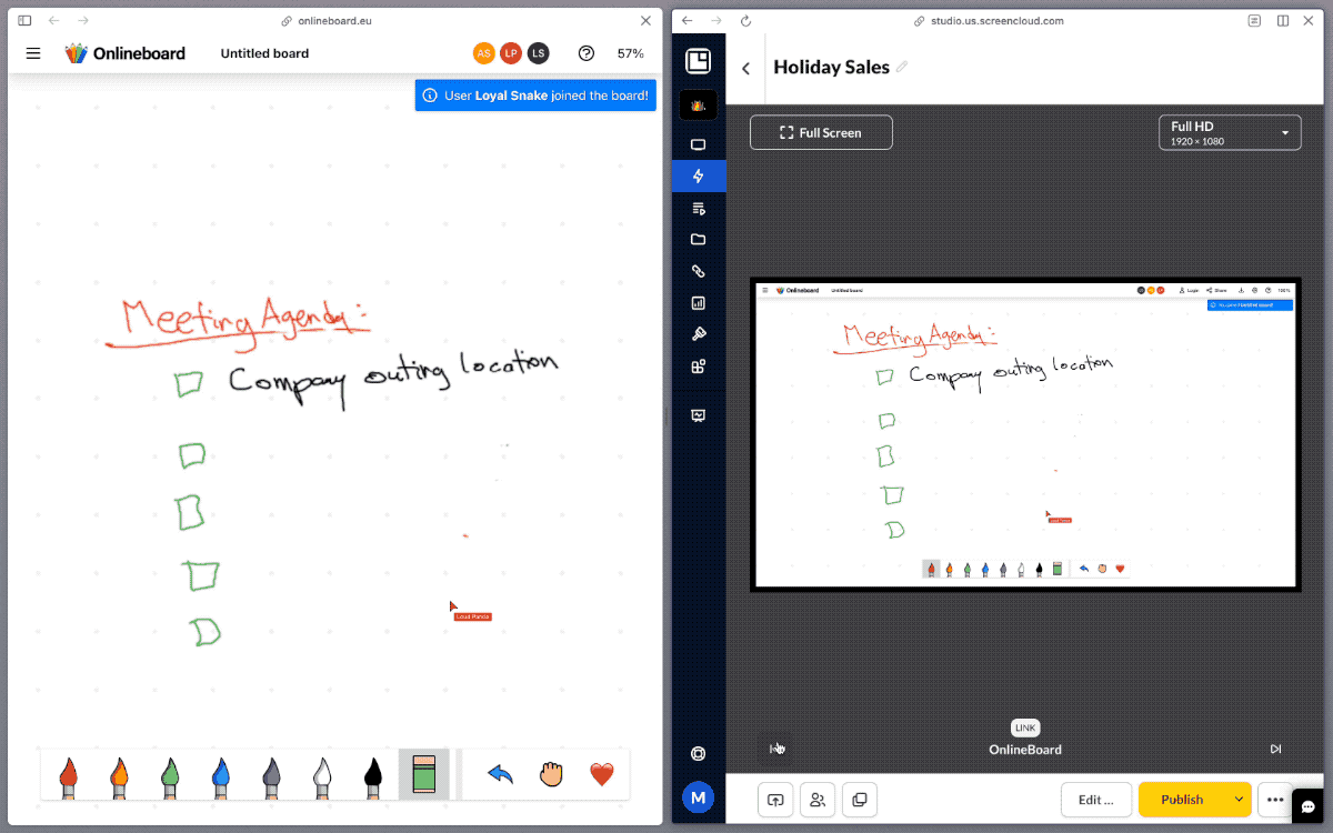 iPad as a digital whiteboard with ScreenCloud and OnlineBoard