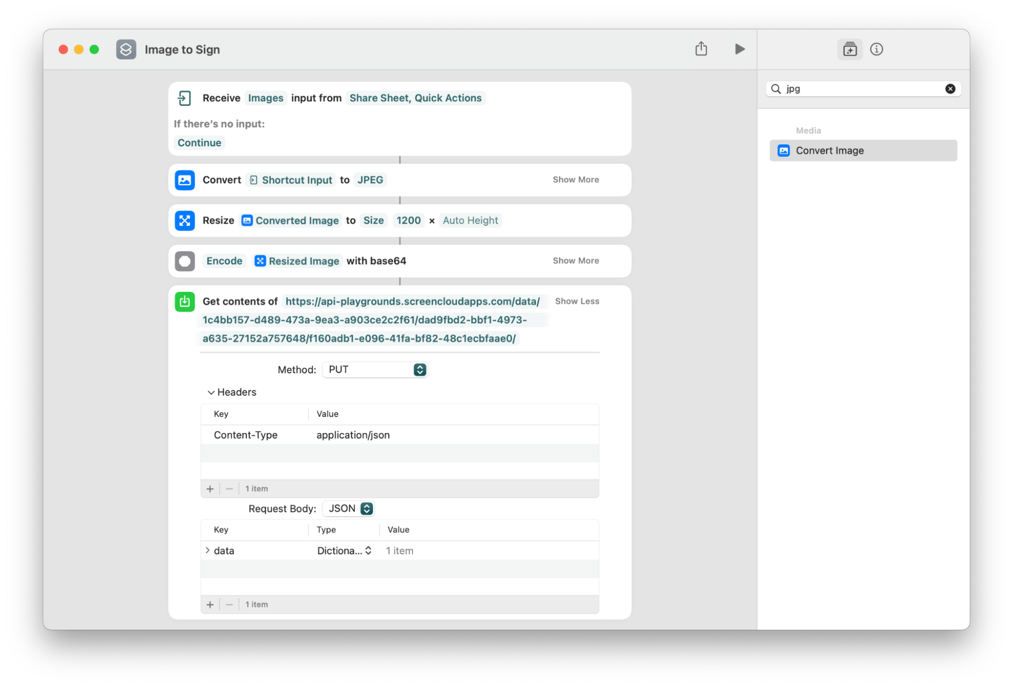 Apple Shortcuts base64 image converter