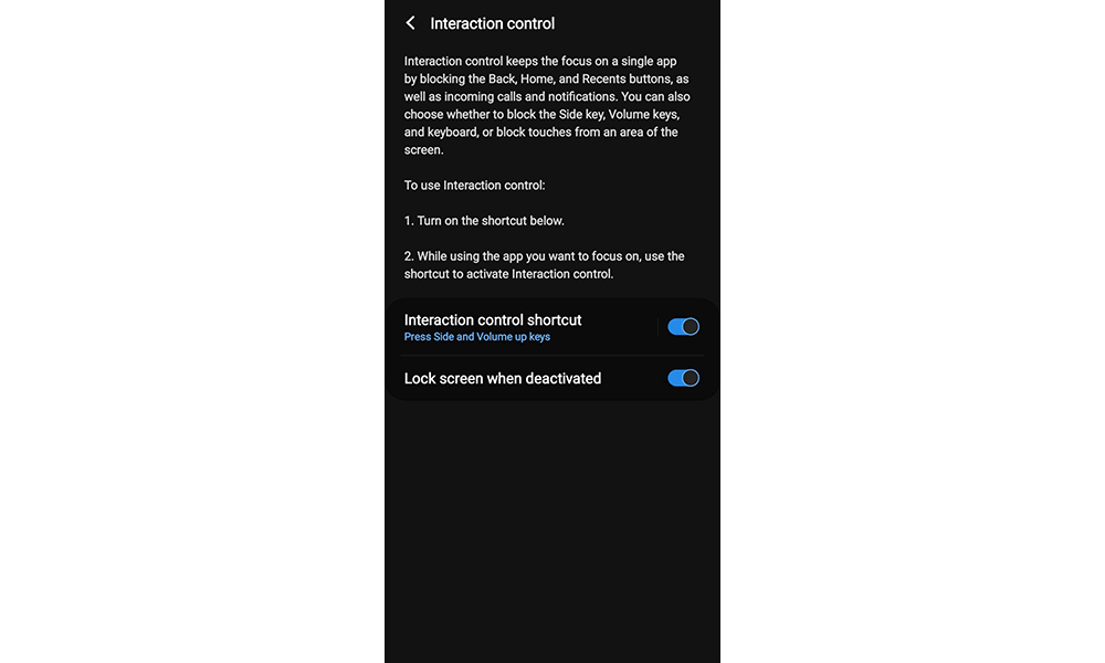 Samsung Interaction Control for an Android Guided Access alternative
