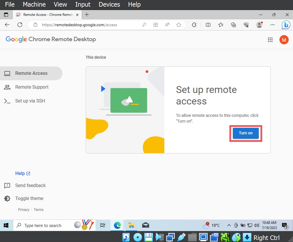 Set up Google Remote Desktop remote access