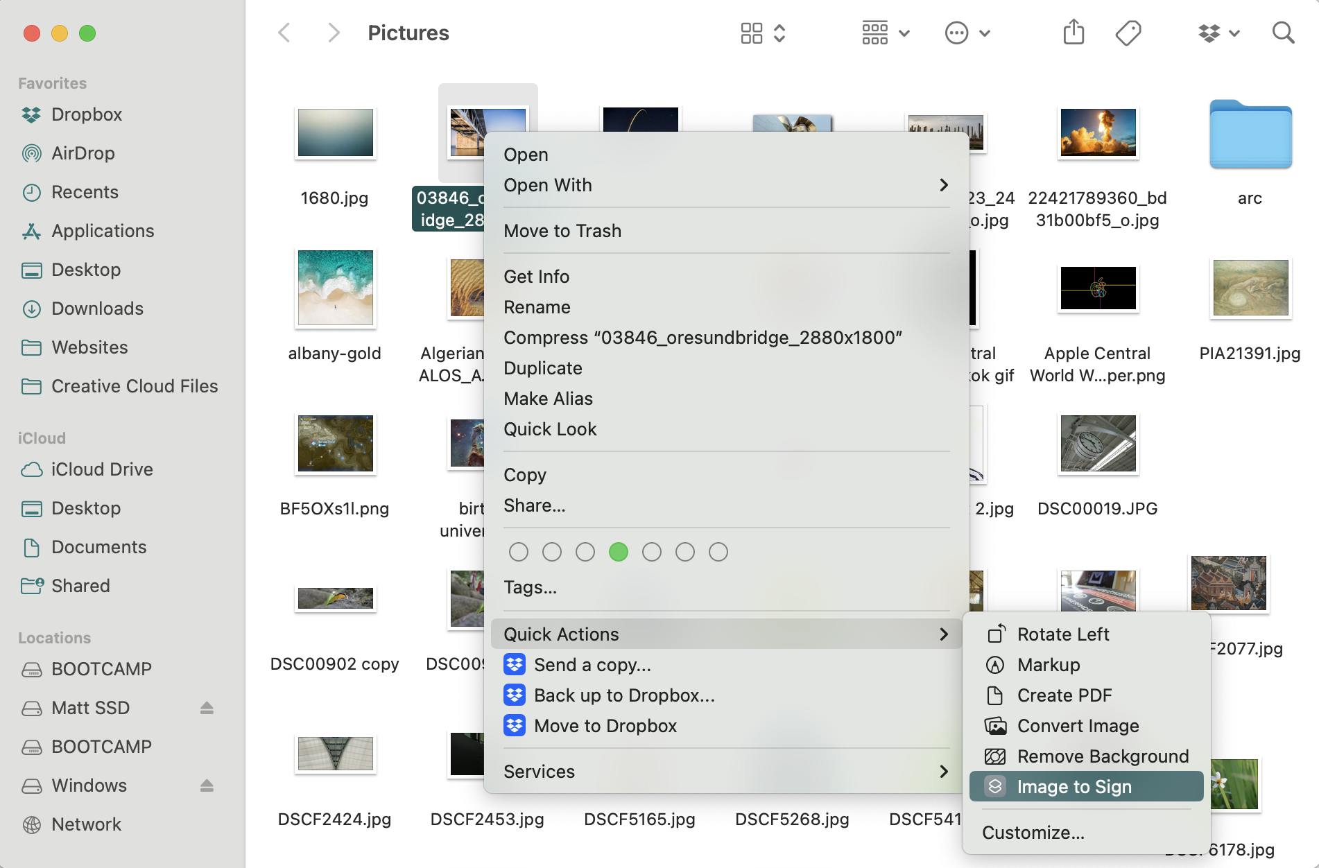 Right-click menu on Mac to send image to digital signage