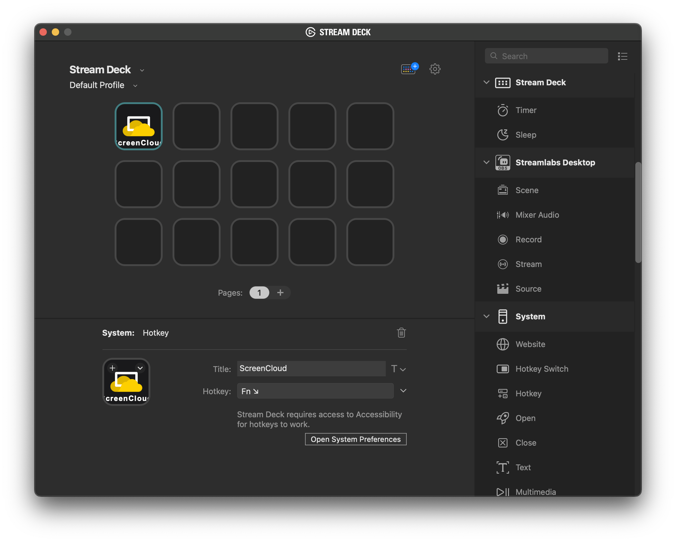 Running a keyboard shortcut from Stream Deck