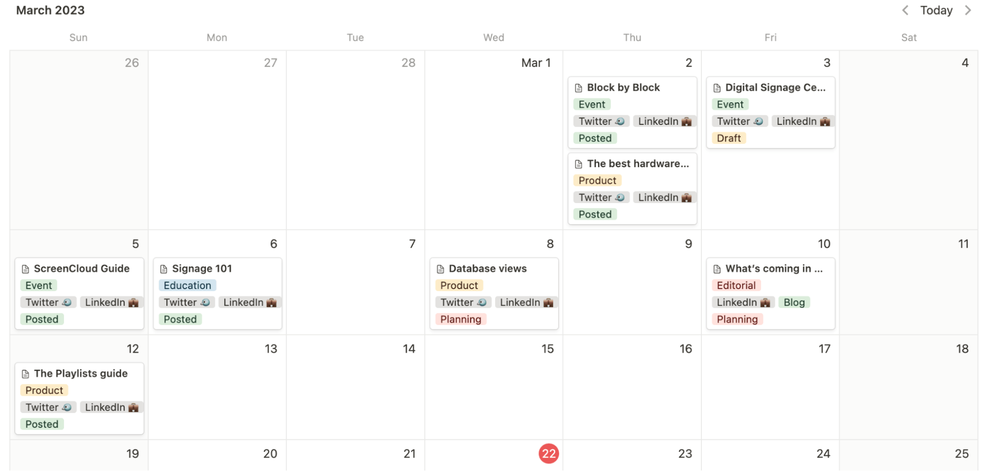 A Notion Calendar view might not be readable at a glance—but it does show progress