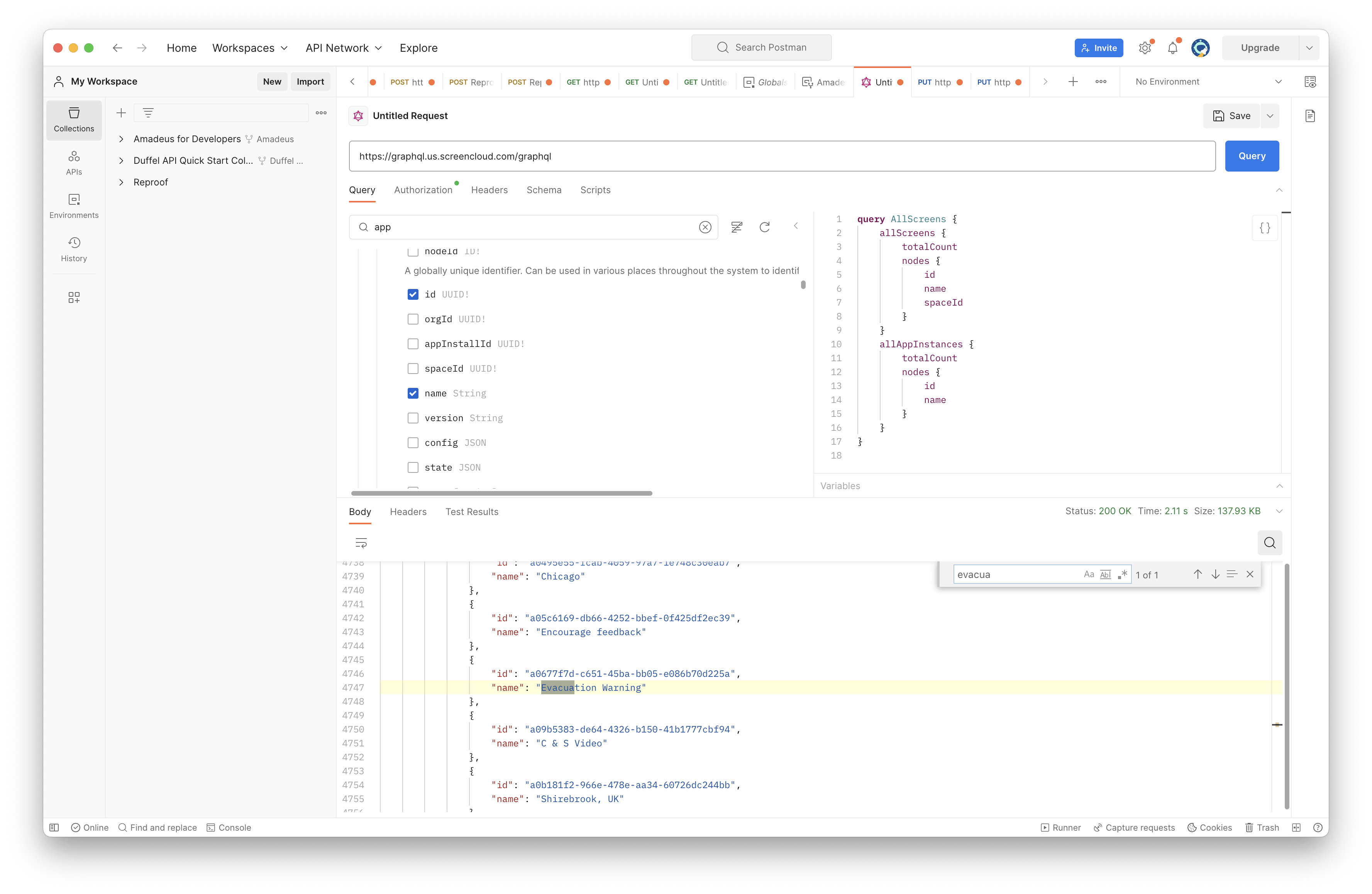 Use Postman to get data from GraphQL APIs (ScreenCloud pictured).