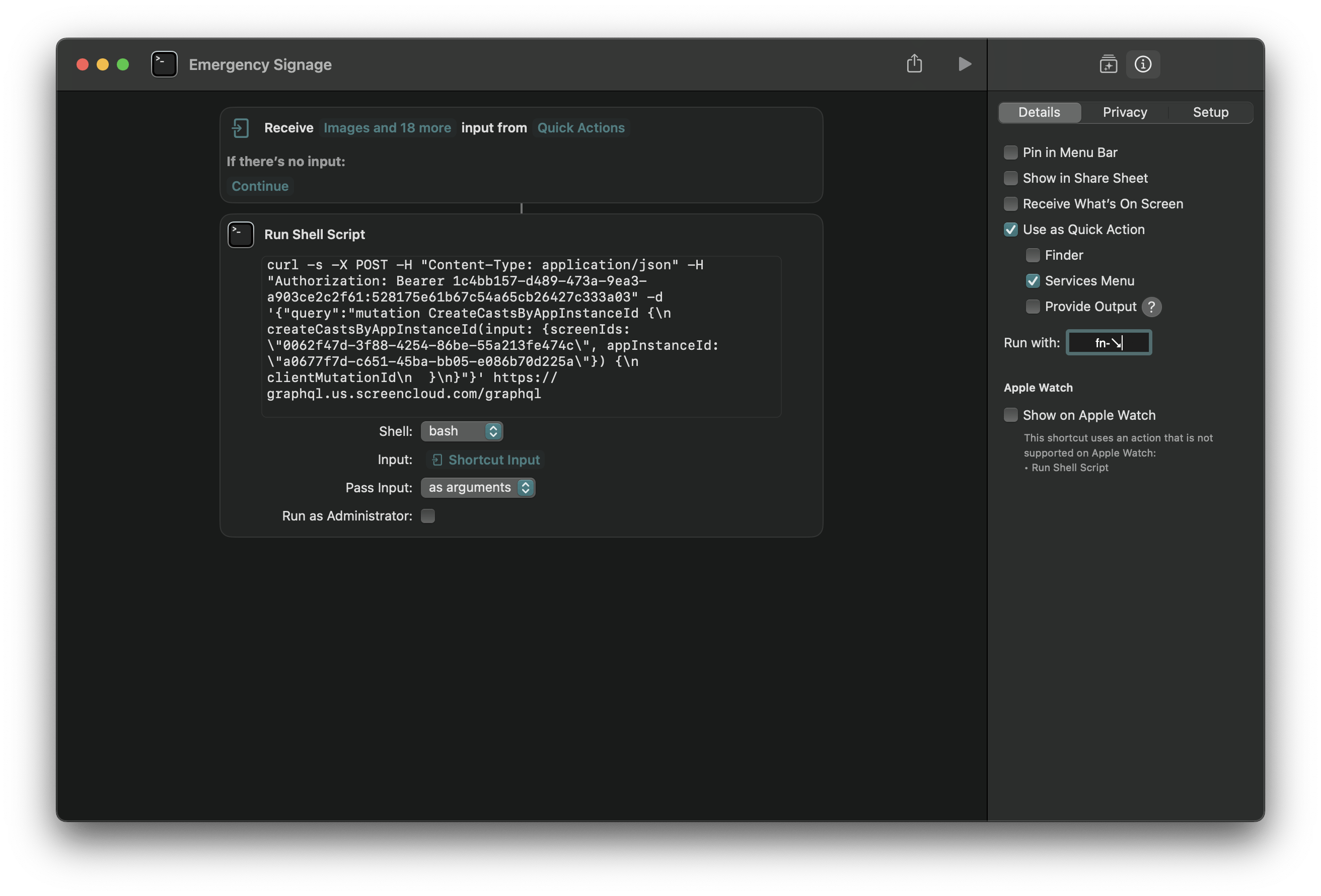 macOS Shortcuts running a GraphQL Query