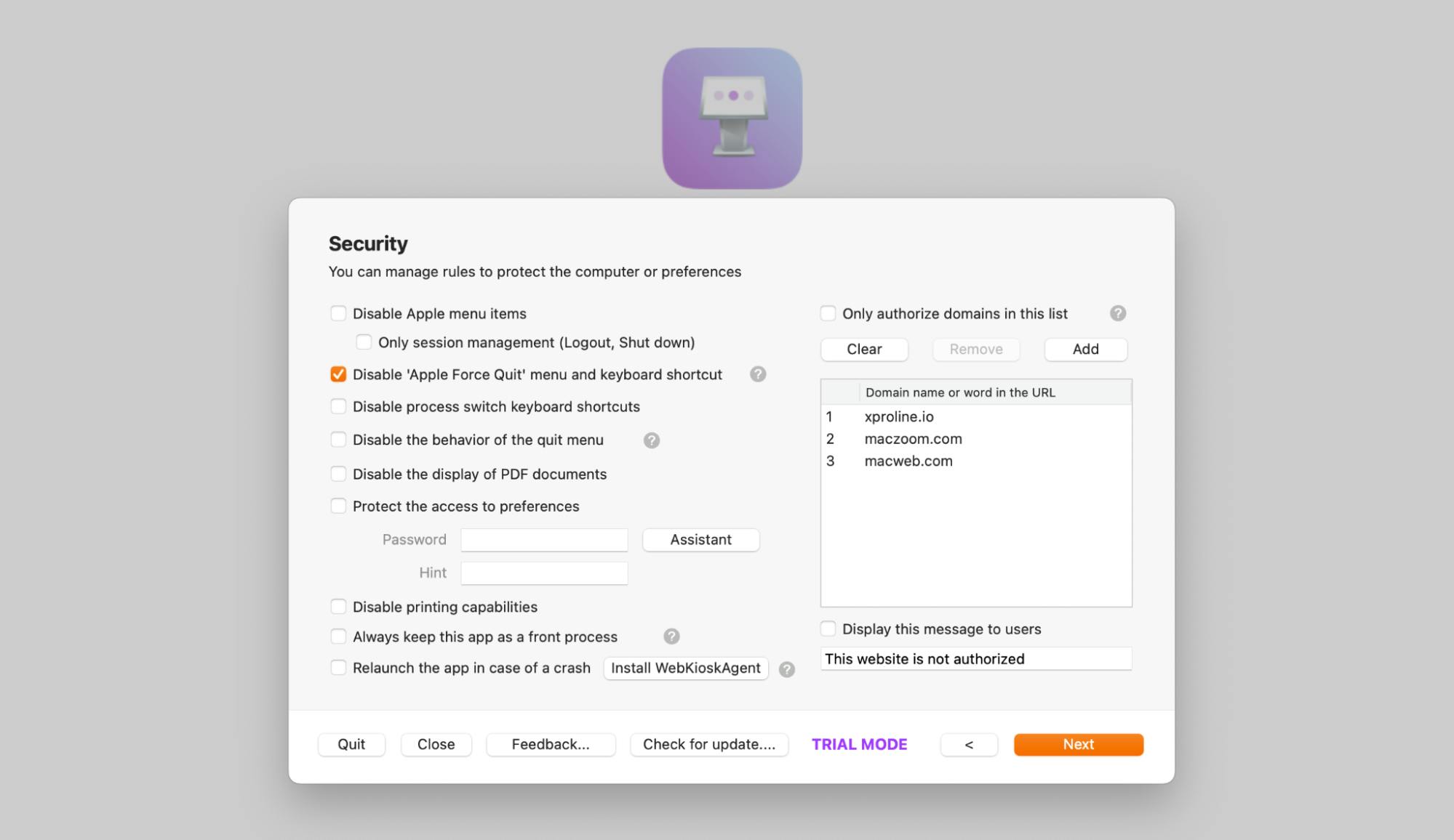 WebKiosk locks a Mac to only show a single website