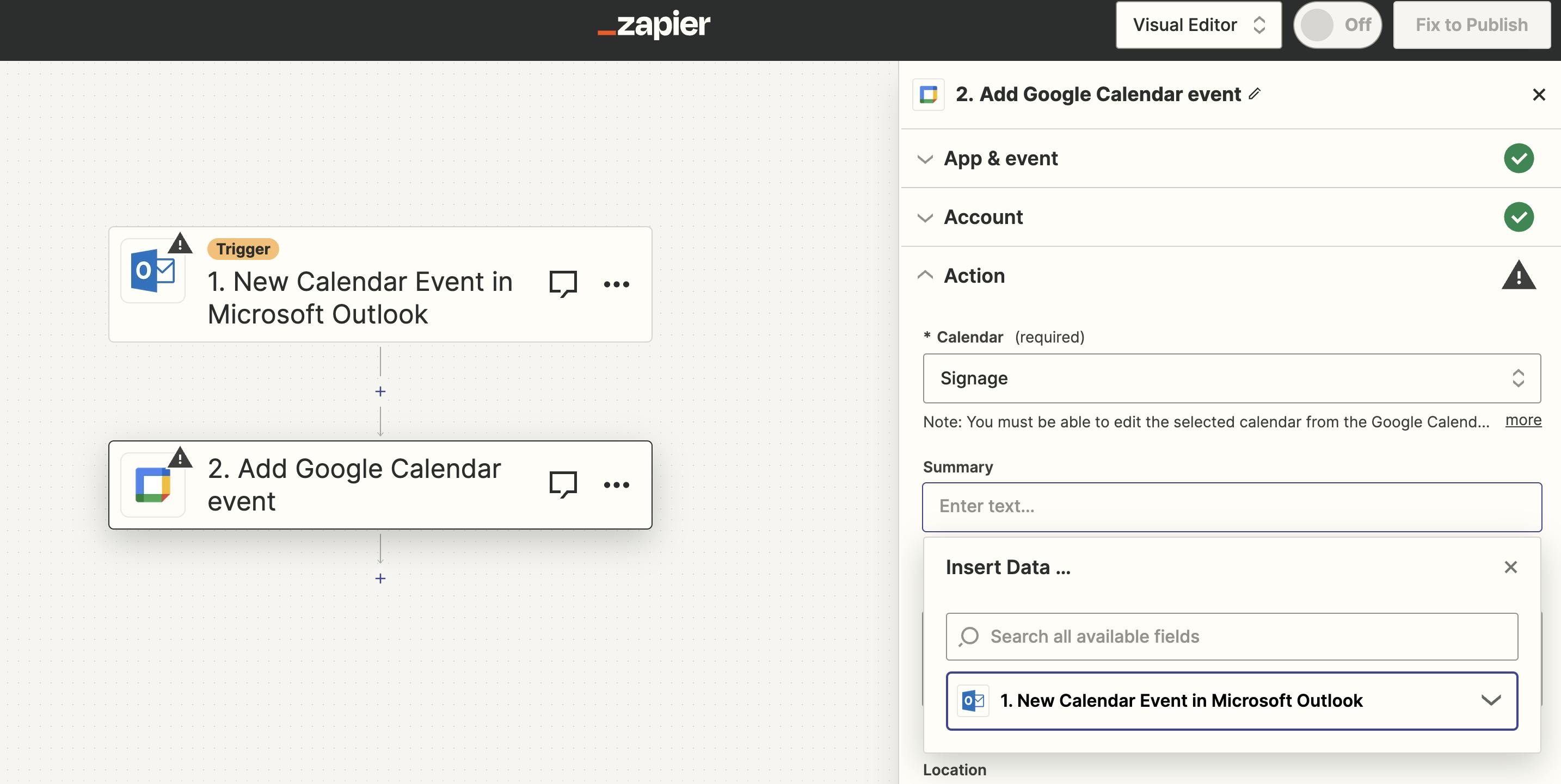 Merge calendars with Zapier