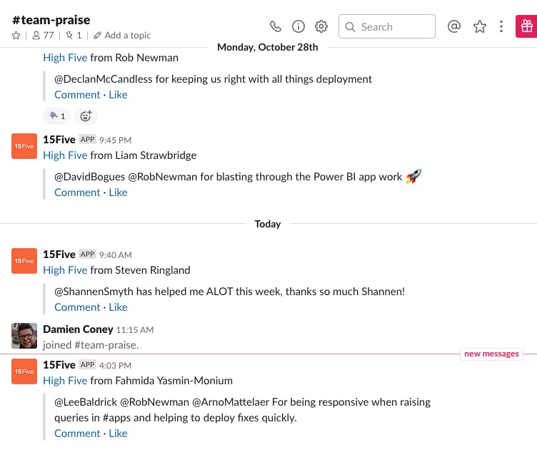 team praise channel on slack